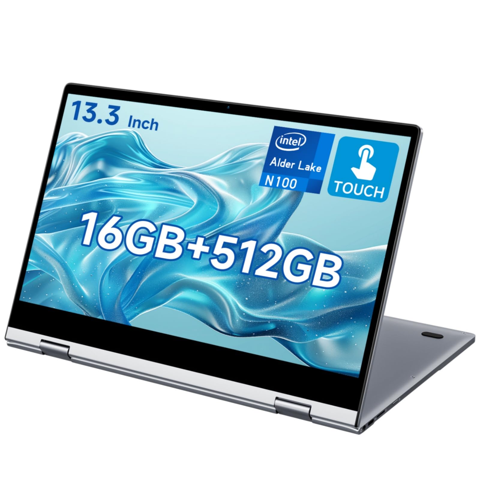 BMAX 2 in 1 Notebook 13,3 Pollici PC Touch Screen N100 CPU 16GB RAM 512GB SSD Convertibile 360° Computer Portatile, Tastiera Retroilluminata 1920x1080 IPS BT4.2 Type Cx2 Film per Tastiera Italiana