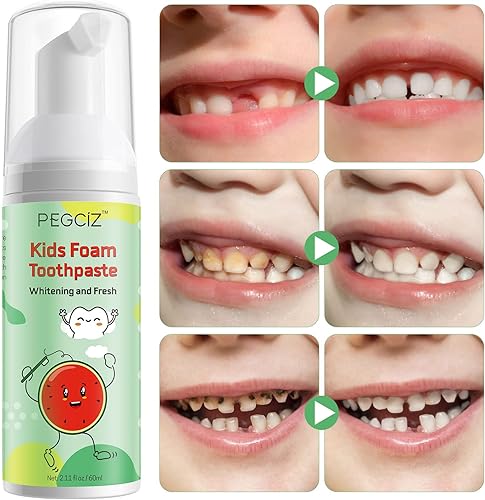 Miniatura 7 de Pasta de dientes de espuma para niños, paquete de 2, pasta de dientes de espuma con bajo contenido de flúor, pasta de dientes para niños pequeños