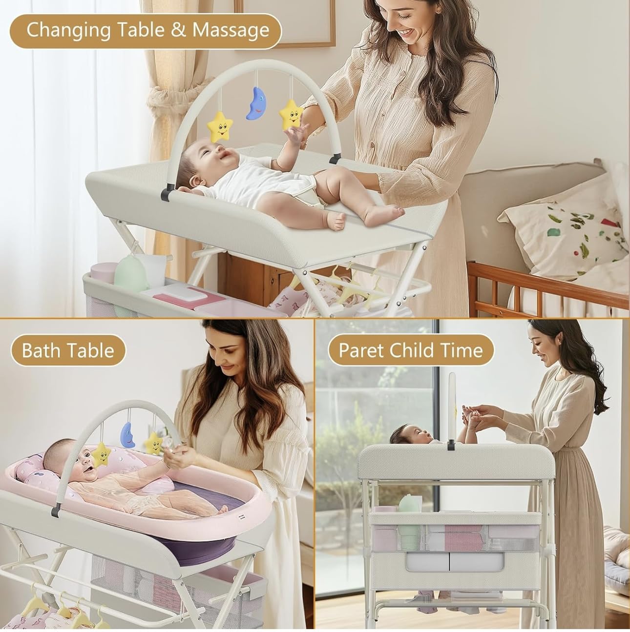 richtots Premium Diaper Changing Table with Scale Pattern, Baby Care, Baby Diaper Changing Table, Rolling Crib, Diaper Changing Table, Baby Rack, 3 Adjustable Levels, Foldable(Color-Grey) - Image 7 thumbnail