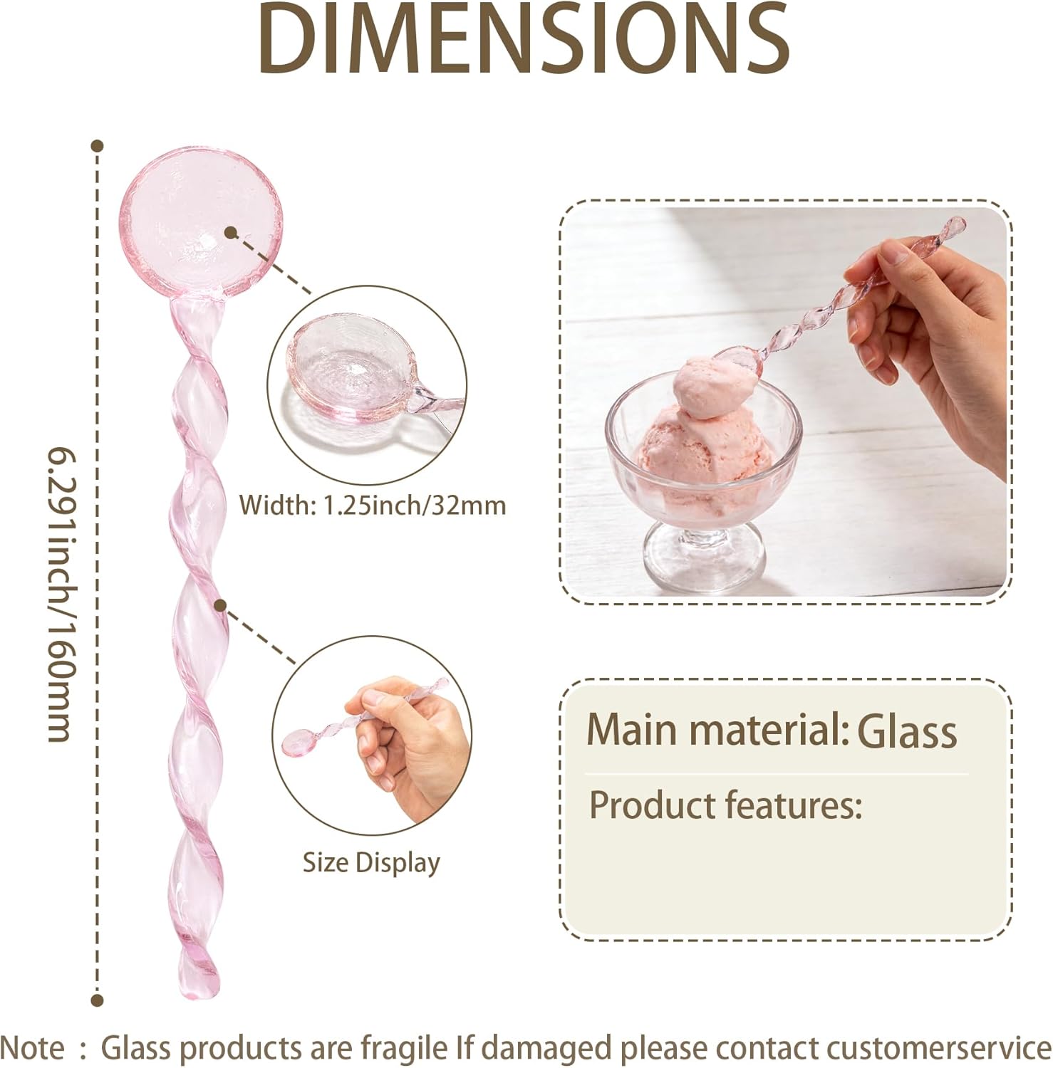 4 Pcs Colorful Handmade Glass Stirring Spoons 6.5" Cute&Beautiful Twisted Handle Borosilicate Spoon for Coffee Tea Cocktails & Desserts| Vibrant Decorative(Pink Red Blue Green) - Image 3