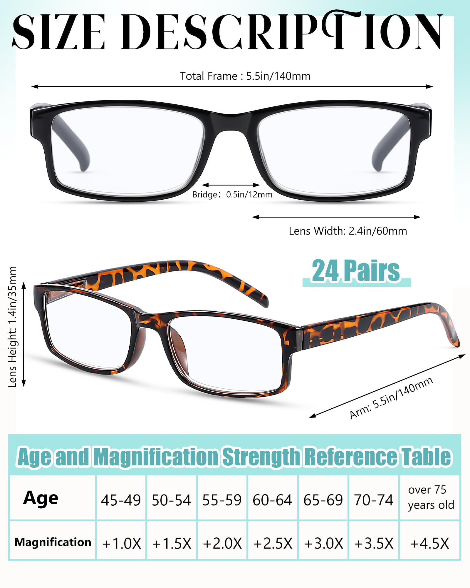 Umigy 24er-Pack Lesebrillen, Bulk Reading Gläser, für Herren, Damen, Lesebrille, Frühlingsgläser, leichte Eyebrille