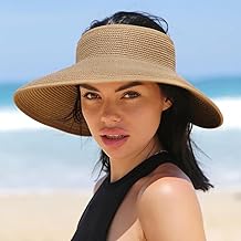 Sun Visor Beach Hats for Women Packable Foldable Travel Wide Brim Straw Ponytail Summer Beach Ponytail Adjustable Hat