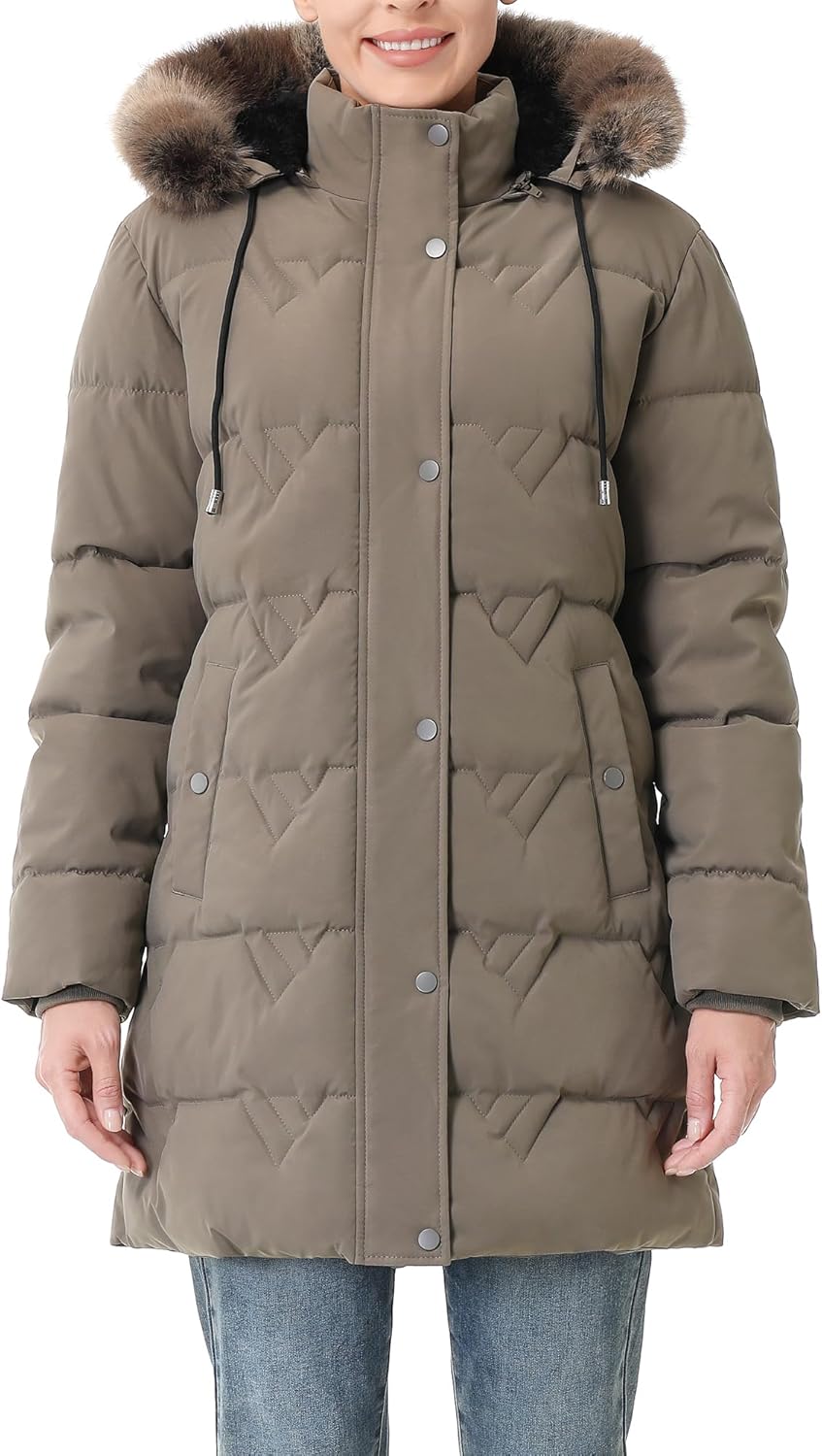 Women's Winter Coat Waterproof Long Insulated Parka with Detachable Hood - Image 2