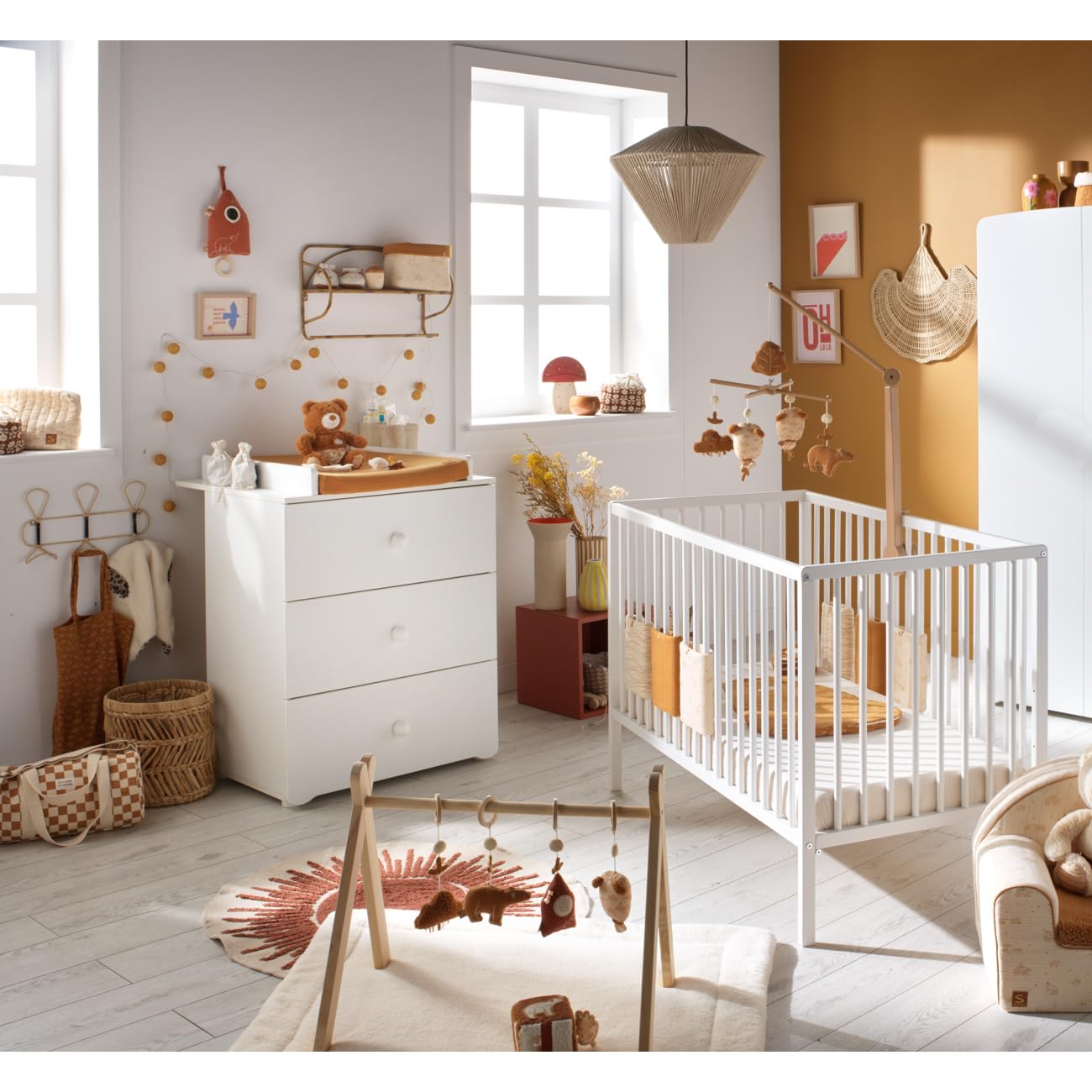 Baby Price - Cómoda y cambiador de 3 cajones, diseño básico con tiradores en forma de bola, color blanco blanco