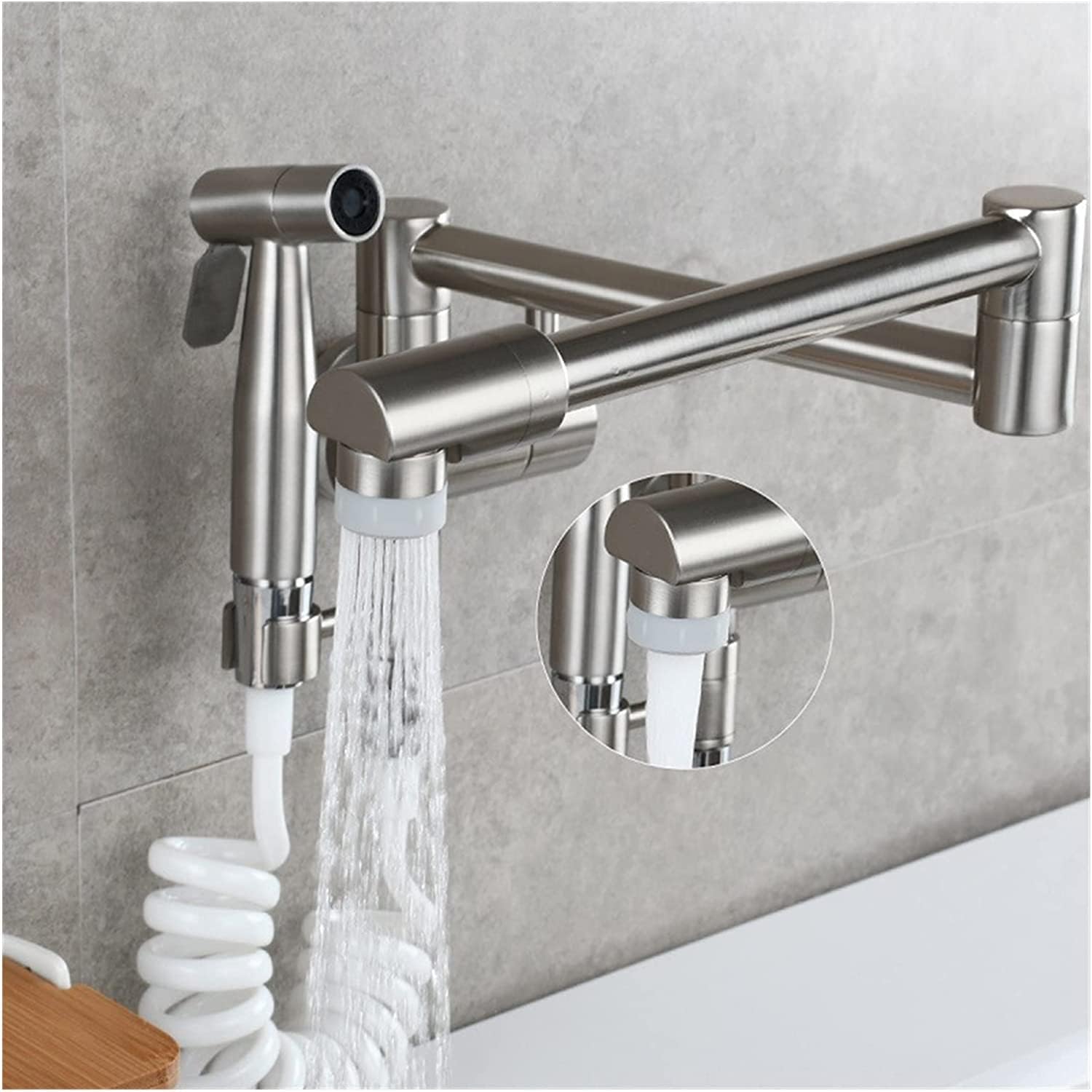 Faucet Tap Wall Mounted Foldable Kitchen Faucet with Bidet Sprayer Cold Bidet Faucet Sink Tap Rotate Folding Spout,Style 6 Nickel
