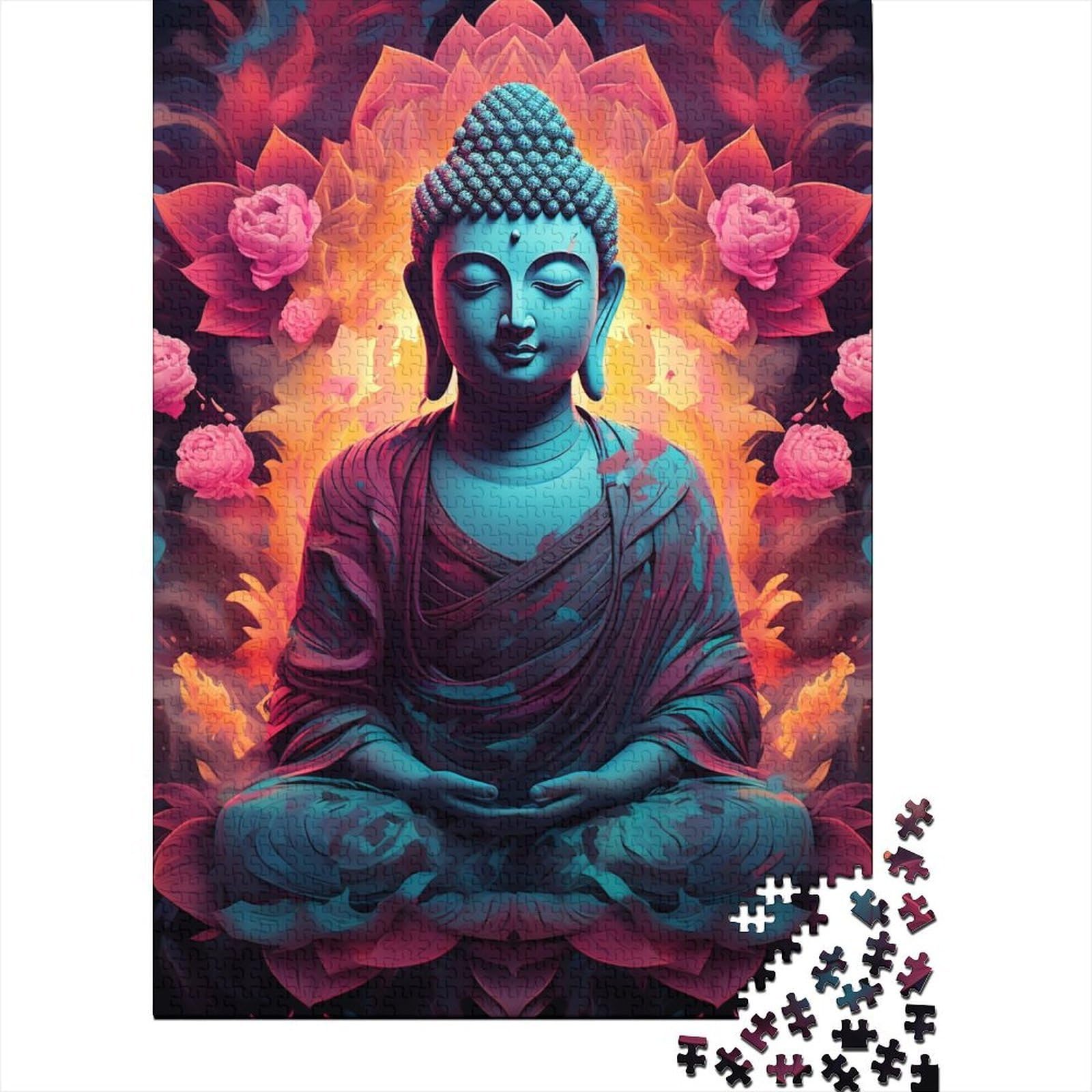 Seated Buddha Statue 1000 Piece Jigsaw Puzzle Paper for Adults Meditation Lotus Background Puzzle Game for Family Relaxation Home Decor Gift 38x26cm/1000pcs