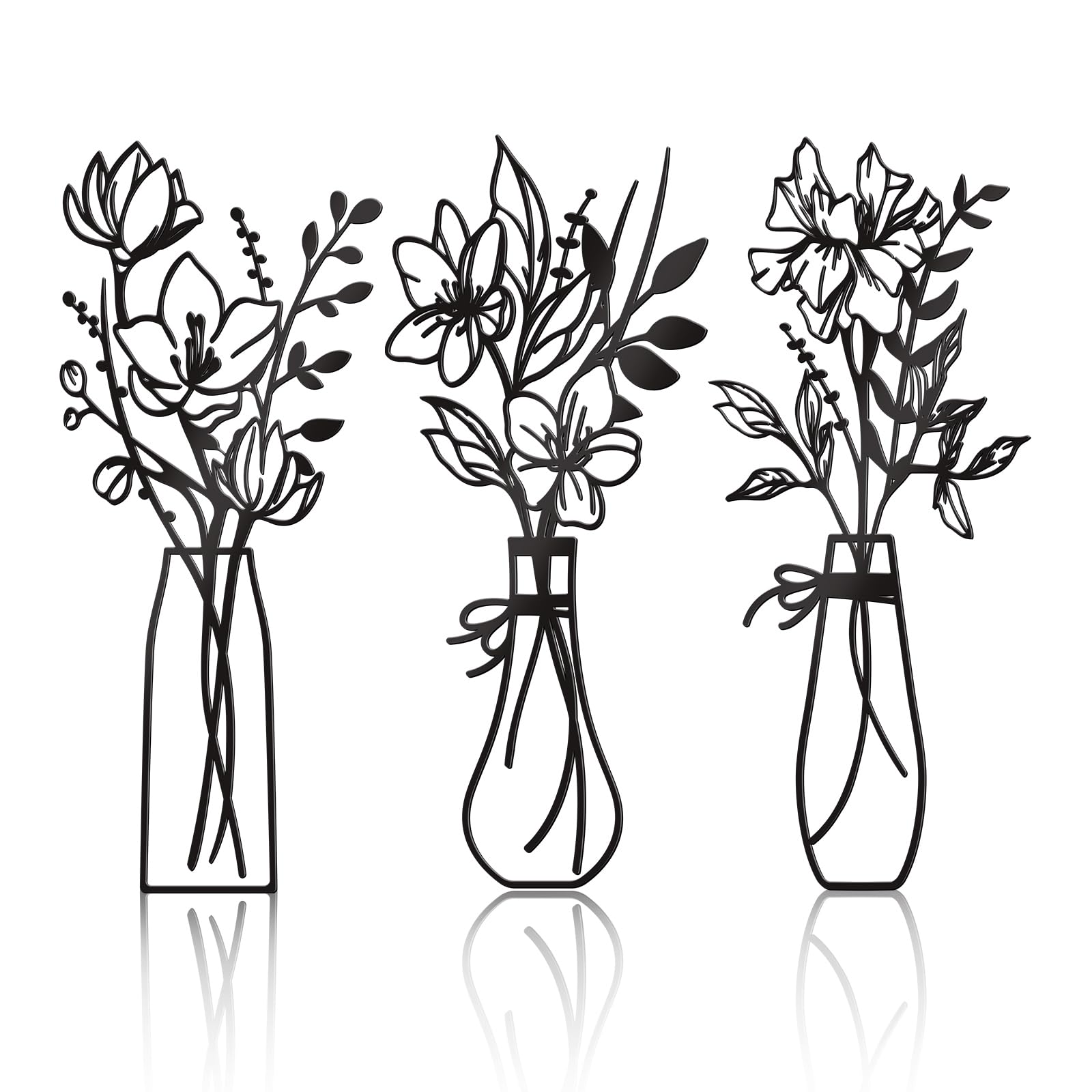 Zzbakress 3 Pcs Metal Flowers Wall Arts Rustic Farmhouse Decor Bathroom Wall Decor Dining Room Wall Decor Minimalist Decor Housewarming Gifts(Black)