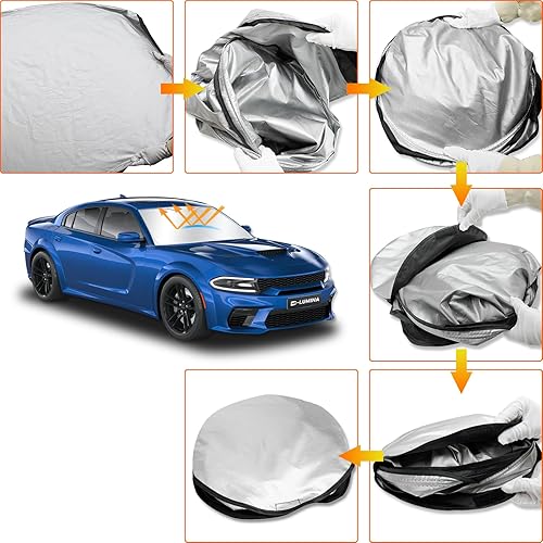 Miniatura 6 de D-Lumina Parasol para parabrisas delantero para Dodge Charger 2011-2023, parasol plegable para ventana delantera, parasol para rayos UV y protección