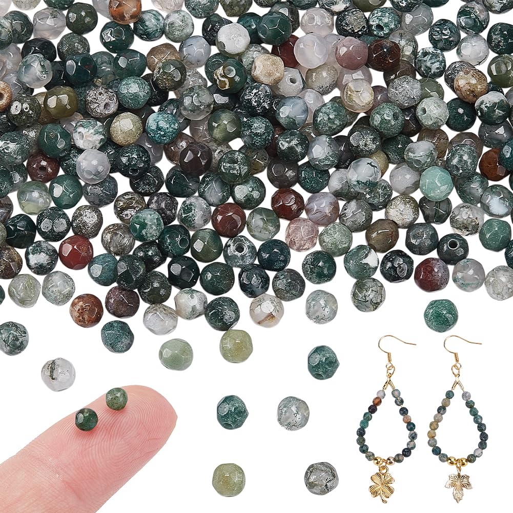 NBEADS About 255 Pcs Indian Agate Beads, 4mm Multicolor Faceted Round Natural Gemstone Beads for Bracelet, Necklace,Jewelry Making, Hole: 1mm