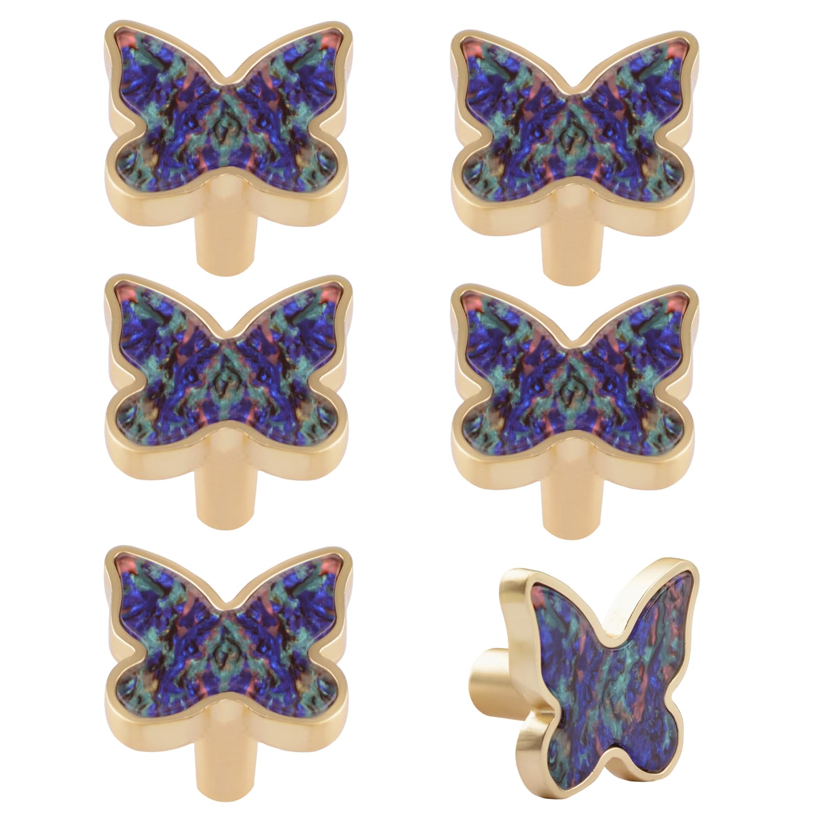 MOROBOR Decorative Butterfly Kitchen Cabinet Knobs, 6 Pack Creative Dresser Drawer Pulls Furniture Cupboard Door Pull Handles Single Hole Zinc Alloy Knobs Furniture Accessories/Watercolour