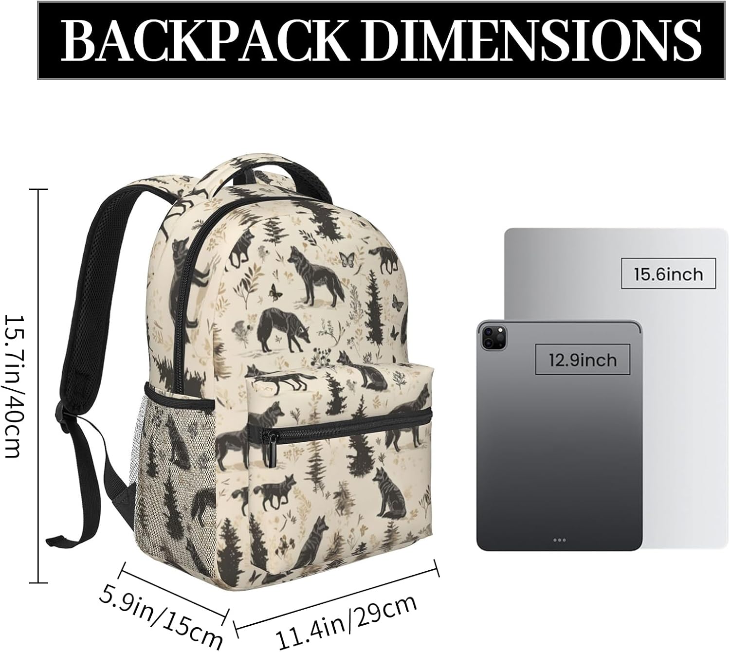 Wolf Backpack, Travel Backpacks Laptop Rucksack for Women, School Bookbag for Kids Girls Boys Teens, Cute Animal Back Pack Accessories Bag for Work, Ideal Gifts for Wildlife Lovers
