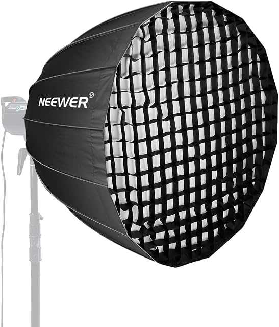 Neewer 48 inches Deep Parabolic Softbox with Bowens Mount, Removable Internal&External Diffuser and Grid, Quick Folding Softbox Diffuser for Photography Speedlites Flash Monolight and More