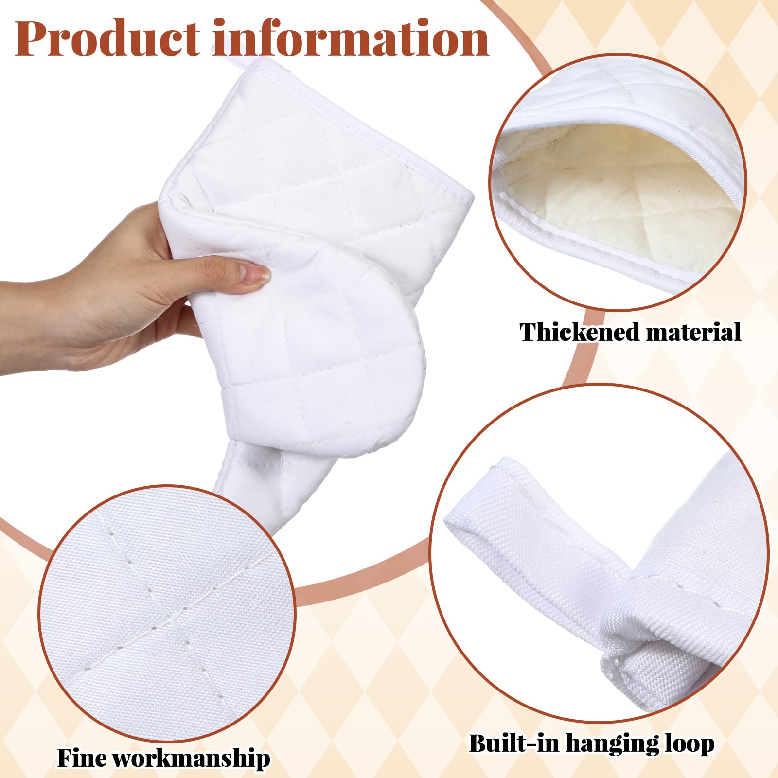 Geyoga Ofenhandschuhe, hitzebeständig, lange Ofenhandschuhe, dicke Baumwolle, Winter, gesteppt, Backen, flexibler Handschuh zum Kochen, Grillen, Picknick, Küche, Grillen, 26 cm, 12 Paar, Weiß