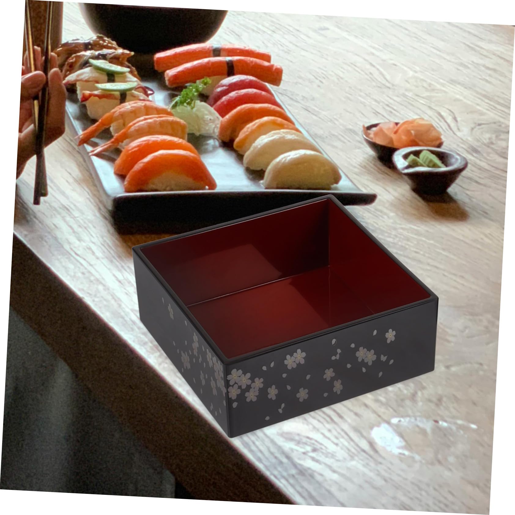 Boîte à Bento Japonaise à 3 Niveaux, Motif Mont Fuji, Plastique Noir, Réutilisable pour Snacks et Desserts, pour Diverses Occasions
