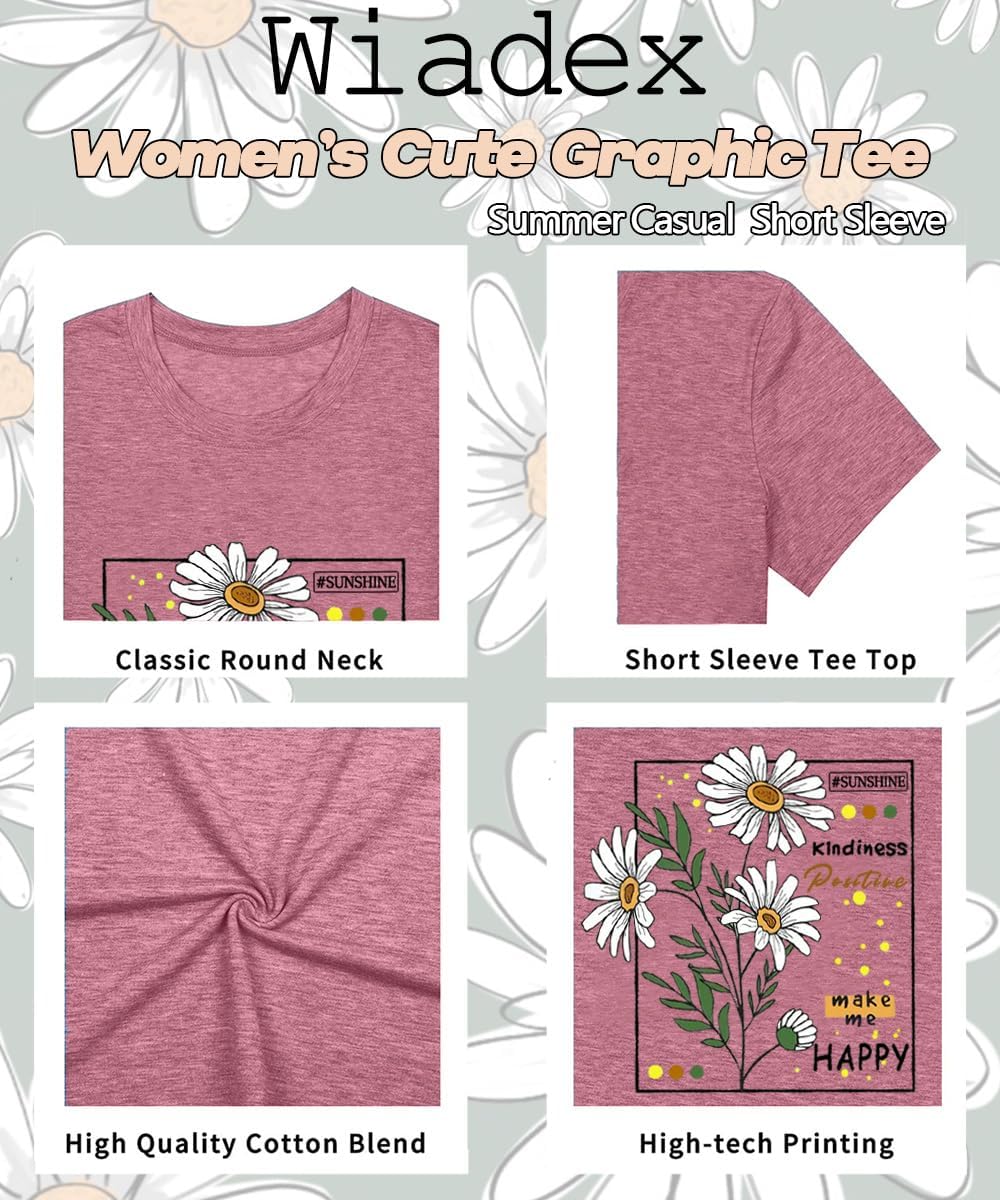 Flower Tshirts Shirts for Women Cute Dandelion Tshirt Casual Short Sleeve Wildflower Floral Heart Print Graphic Tee Tops - Image 5