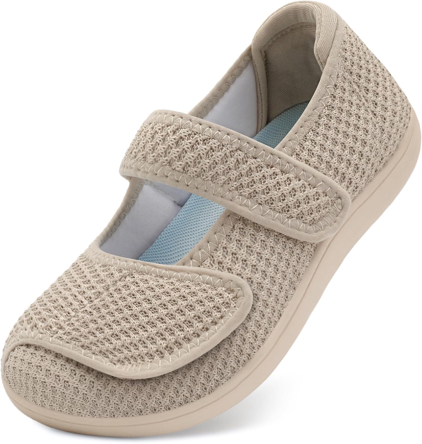 JOINFREE Womens Barefoot Walking Shoes Wide Diabetic Shoes Adjustable Mary Jane Shoes Flats Arthritis Edema Casual Shoes Breathable Slip on Sneakers Indoor Outdoor