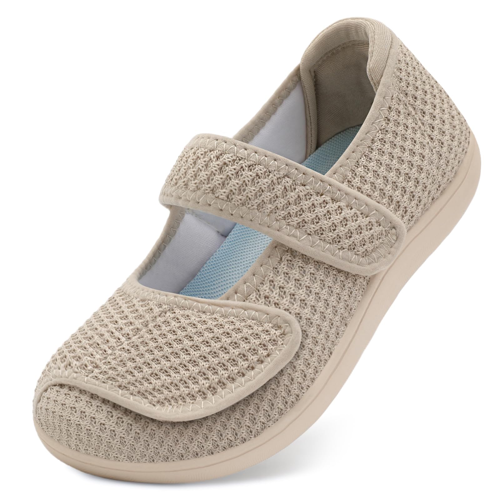 Womens Barefoot Walking Shoes Wide Diabetic Shoes Adjustable Mary Jane Shoes Flats Arthritis Edema Casual Shoes Breathable Slip on Sneakers Indoor Outdoor