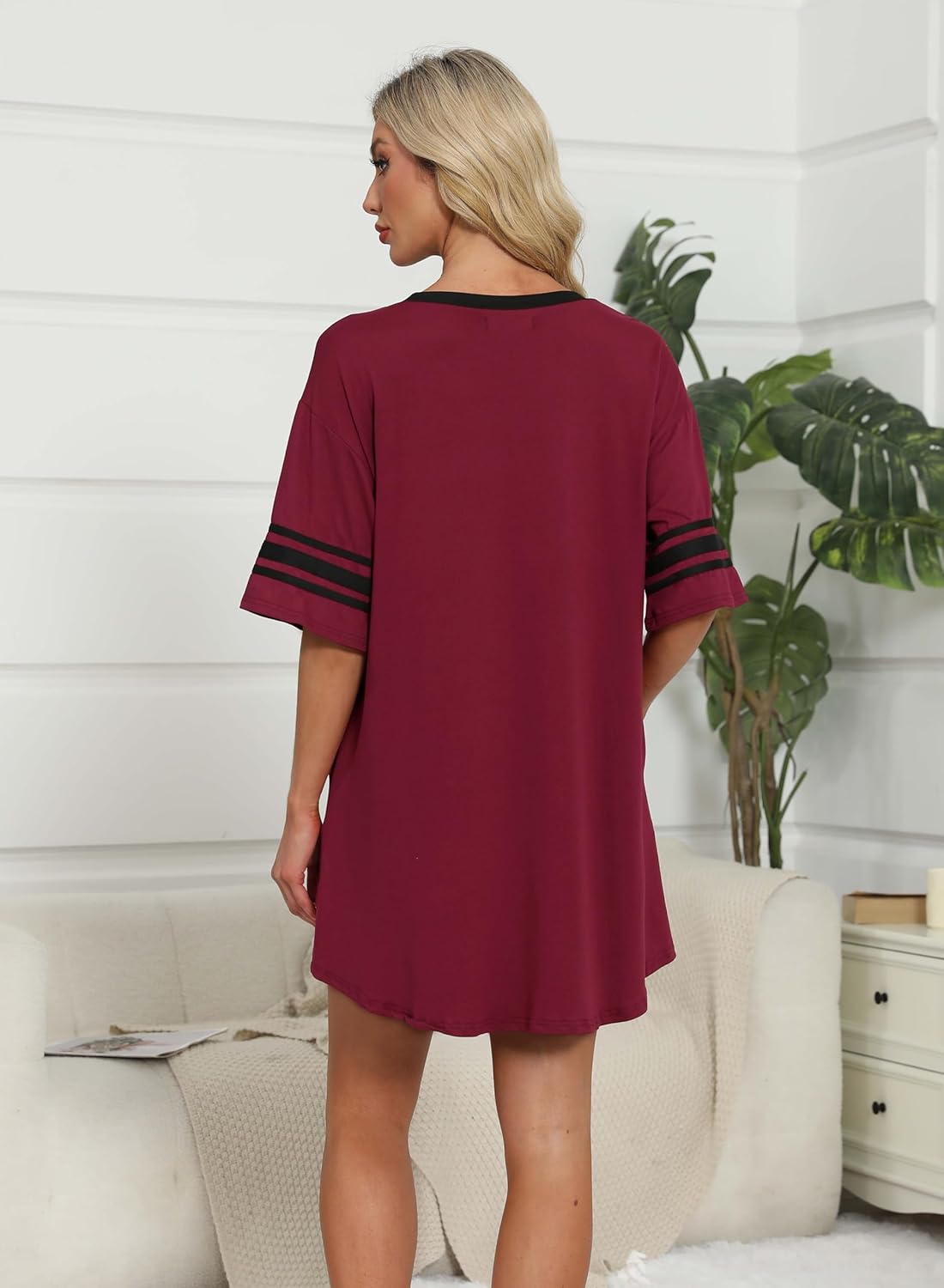 Womens Nightgown Soft Comfy Sleepshirts Short Sleeve Nightshirt Crew Neck Sleepwear Casual Pajama Dress - Image 4