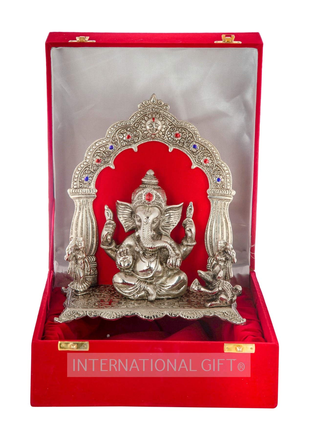 INTERNATIONAL GIFT® Oxidized Finish Metal Ganesha Idol with Beautiful Gift Box Packing and with Carry Bag (25 x 11 x 20 cm, Silver)