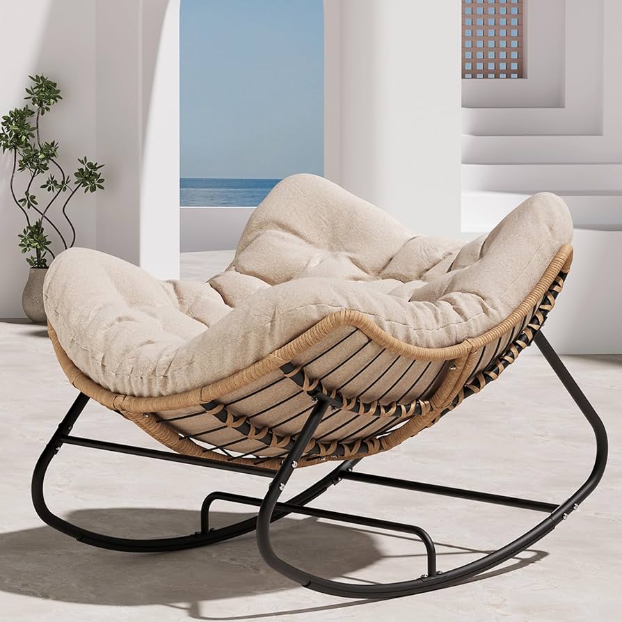 クリーム色 ロッキングチェア モダン クリーム色 ロッキングチェア モダン