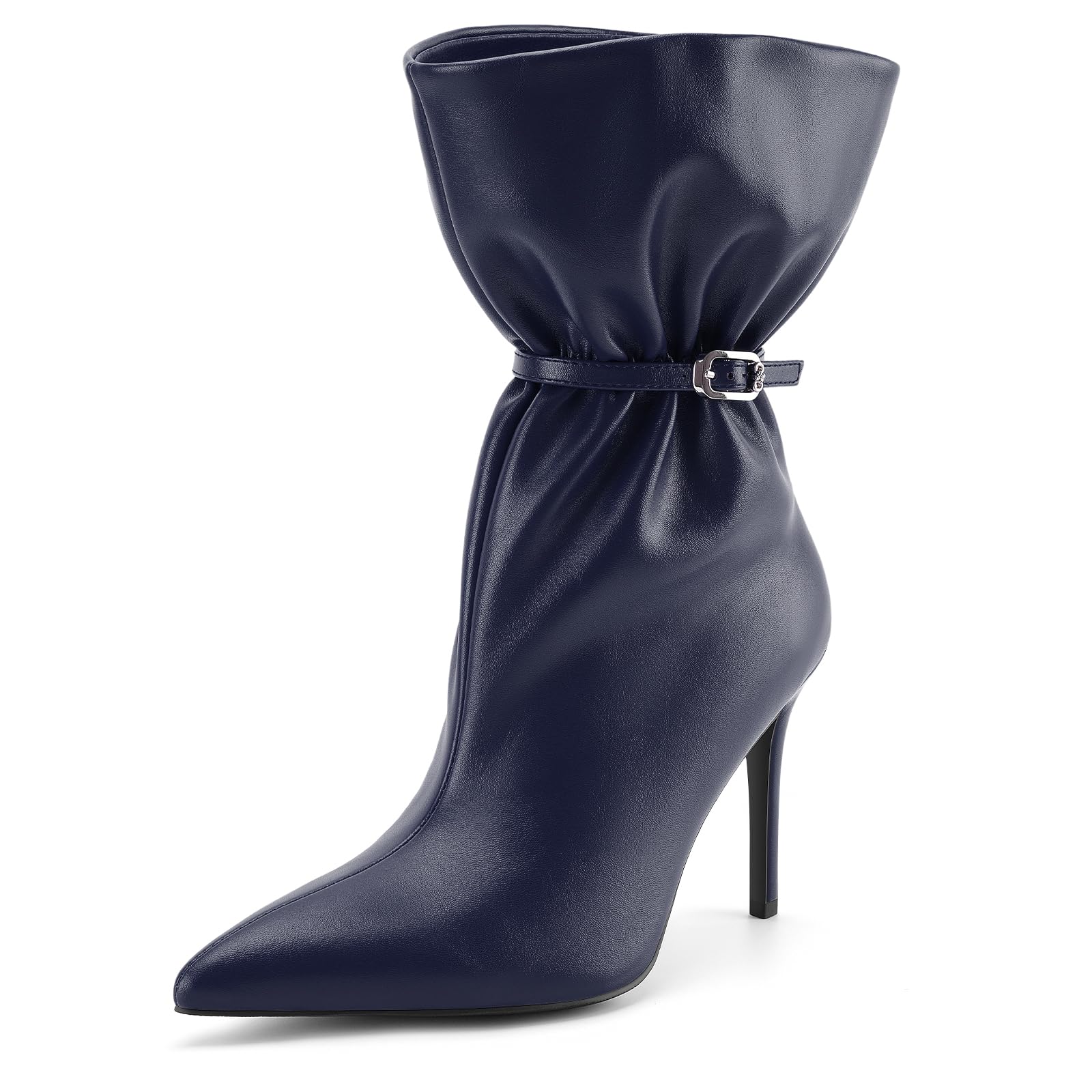 Z Oufeier Womens Slouchy Boots Women Pull On Fold Over Boots Stiletto High Heel Pointed Toe Ankle Buckle