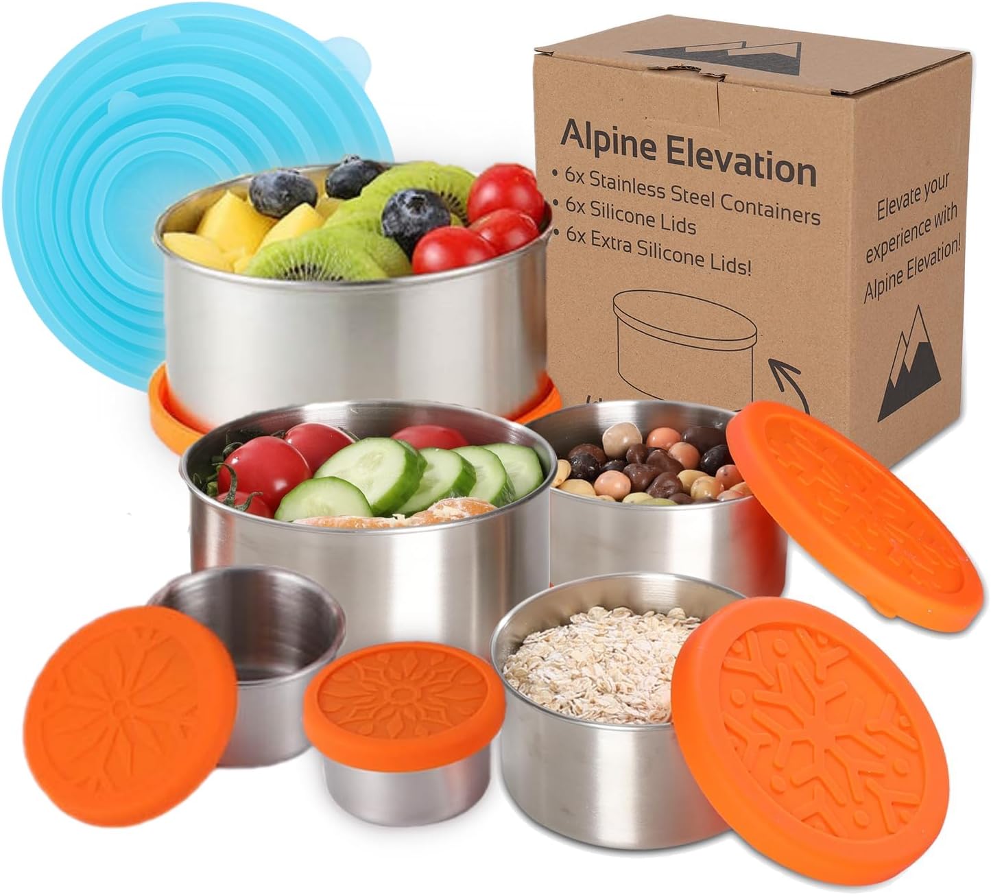 18 Piece Set | 6 Leakproof Stainless Steel Containers + 12 Silicone Lids | 304 Stainless Steel Lunch Container | Snack Box Container | Meal Prep Storage Container | Bento Box