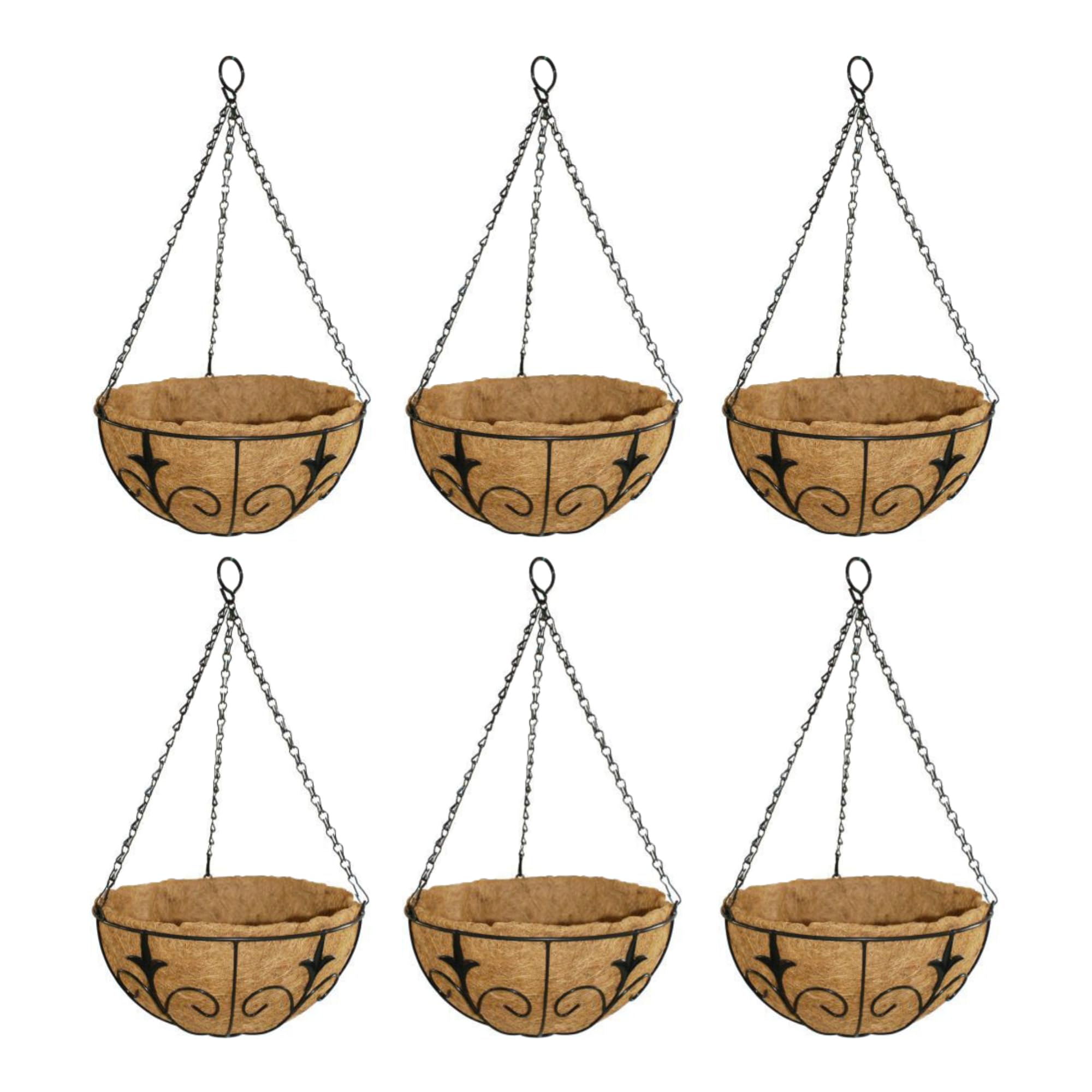 Round Metal Hanging Basket 30cm,12inch with Natural Coco Liner Flower Basket Indoor Planter (6)