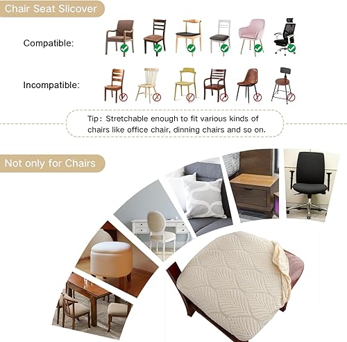 Miniatura 6 de Gute Asientos para silla, funda de asiento de gamuza con lazos elásticos y botón, extraíble y lavable, protector para silla tapizada de comedor,