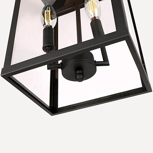 Miniatura 5 de Lámpara colgante grande para interiores y exteriores, 2 luces, moderna lámpara de metal negro para exteriores, soporte de techo con pantalla de