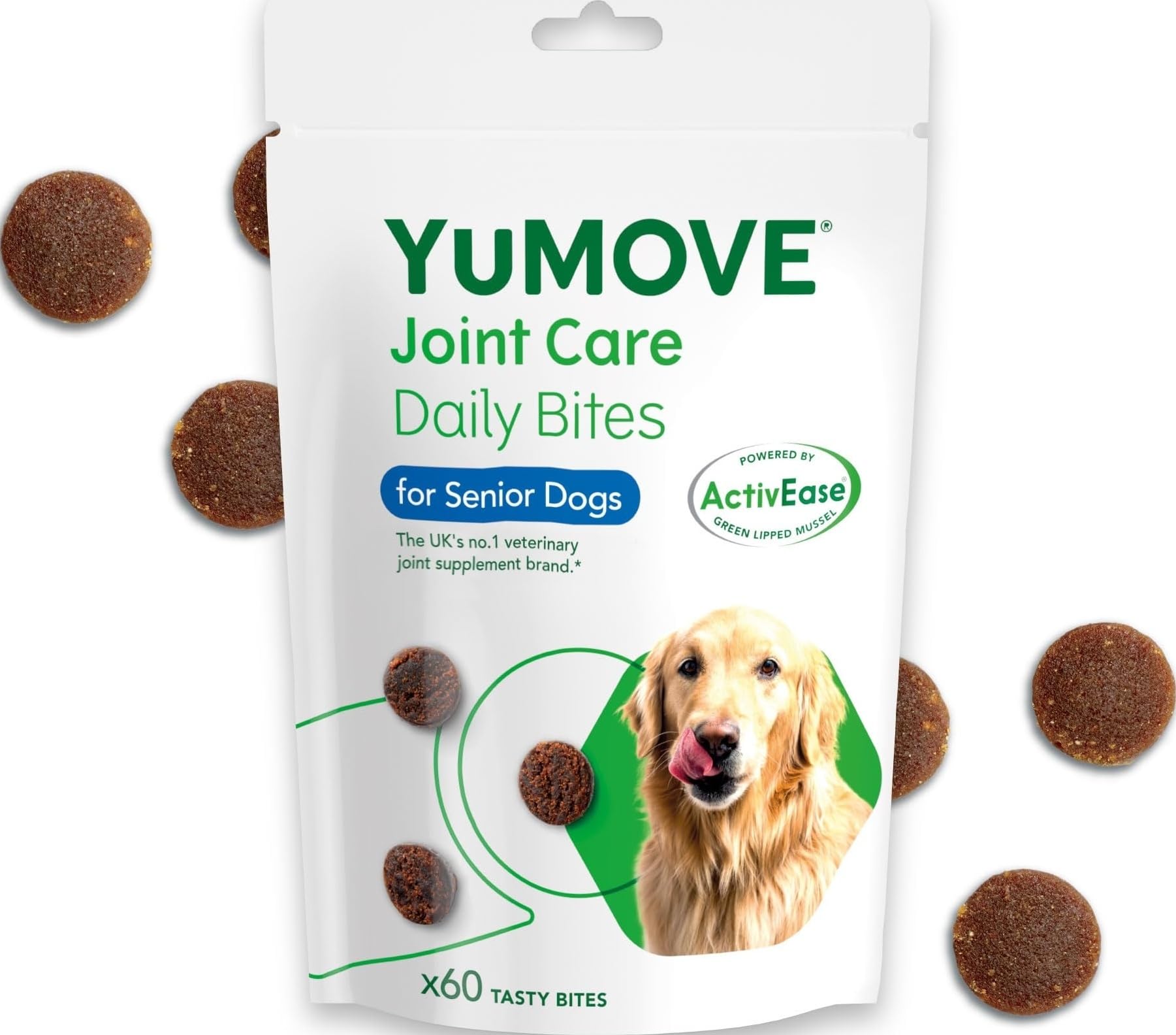 YuMOVE Senior Dog Joint Supplement, Daily Bites for Joint Care, Essential Dog Hip and Joint Aid for Senior Dogs Aged 8+, 60 Tablets - Eco Friendly and Letter Box Ready Packaging