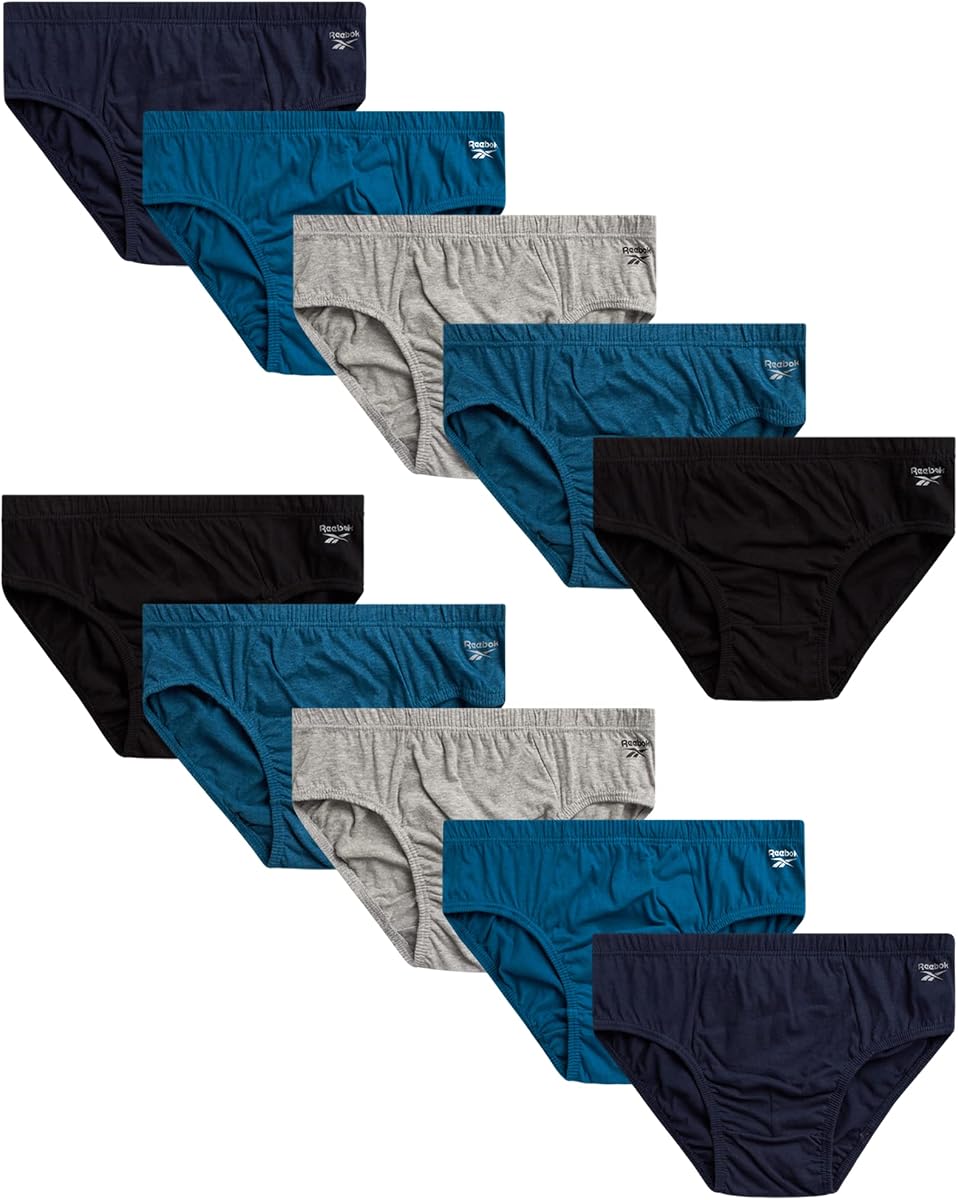 Reebok Mens Low Rise Briefs 10 Pack Soft Stretch Cotton Underwear Briefs | Smooth Second-Skin Feel with Breathable Flexible Fabric, Quick-Dry Tagless Comfort Built for Everyday Support