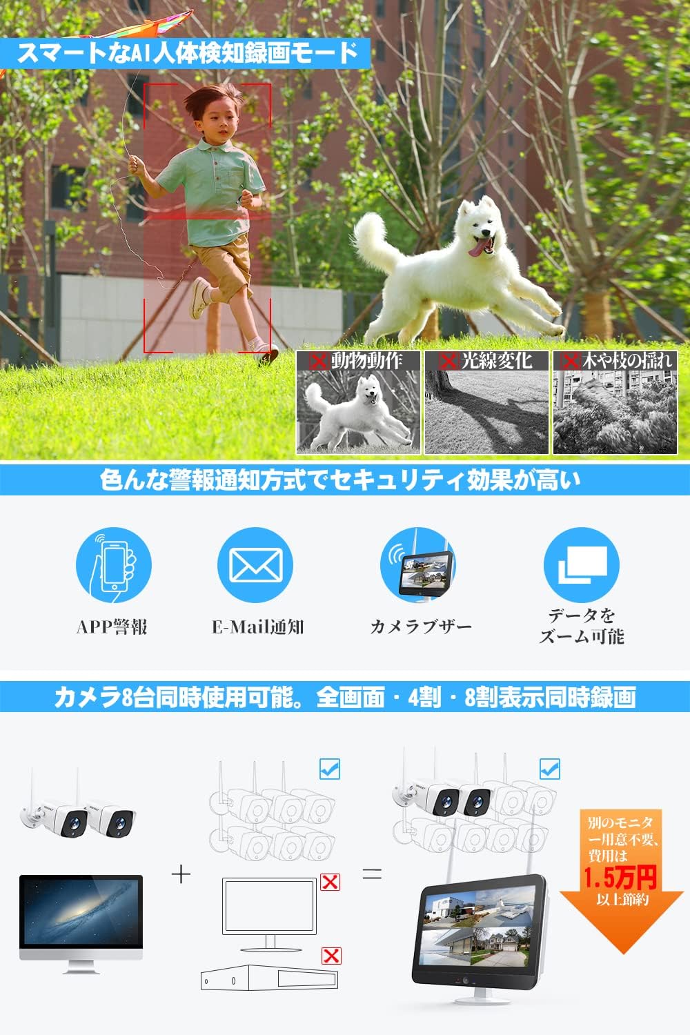 Smartphone displaying app alerts for human detection, with various notification options.