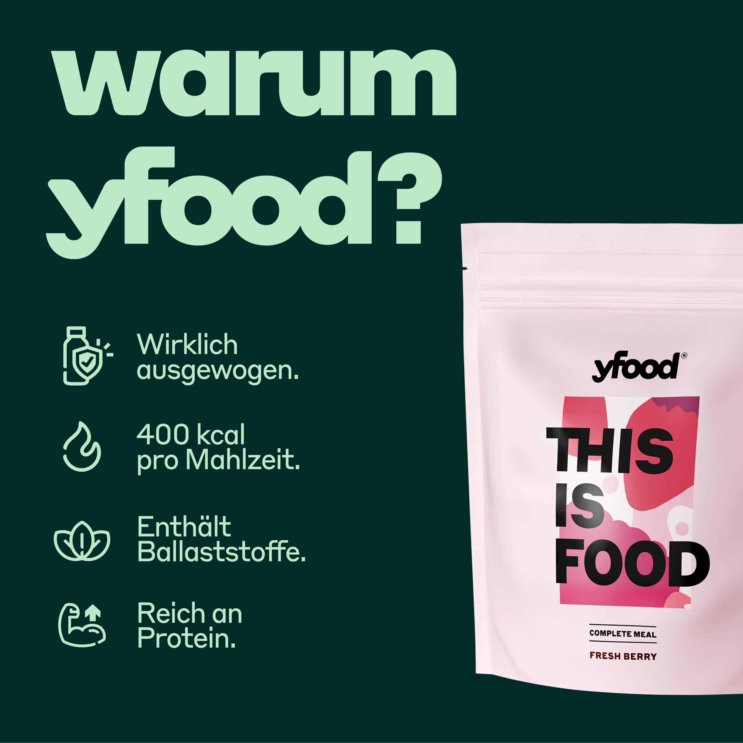 yfood Bebida Fresh Berry – 12 comidas de 400 kcal en polvo – 25 g de proteínas, vitaminas y minerales – Sabor: baya