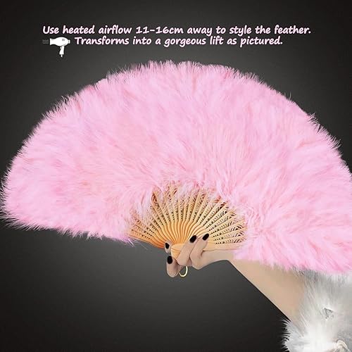 Miniatura 48 de Abanico de mano de plumas, abanico de plumas de marabú de estilo vintage de los años 20, ventilador de plumas de mano plegable para espectáculos