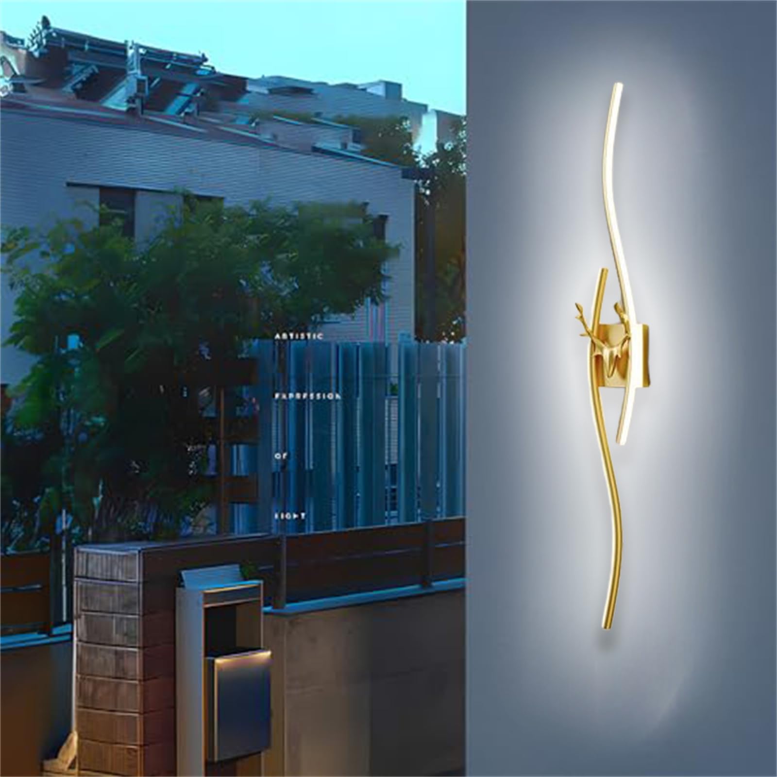 Moderno Lampada da Parete Lungo LED Impermeabile IP65 Applique da Parete Soggiorno Apparecchio da Parete Terrazza Alluminio Acrilico Illuminazione a Parete Ingresso (Oro-Luce Bianca,120CM)