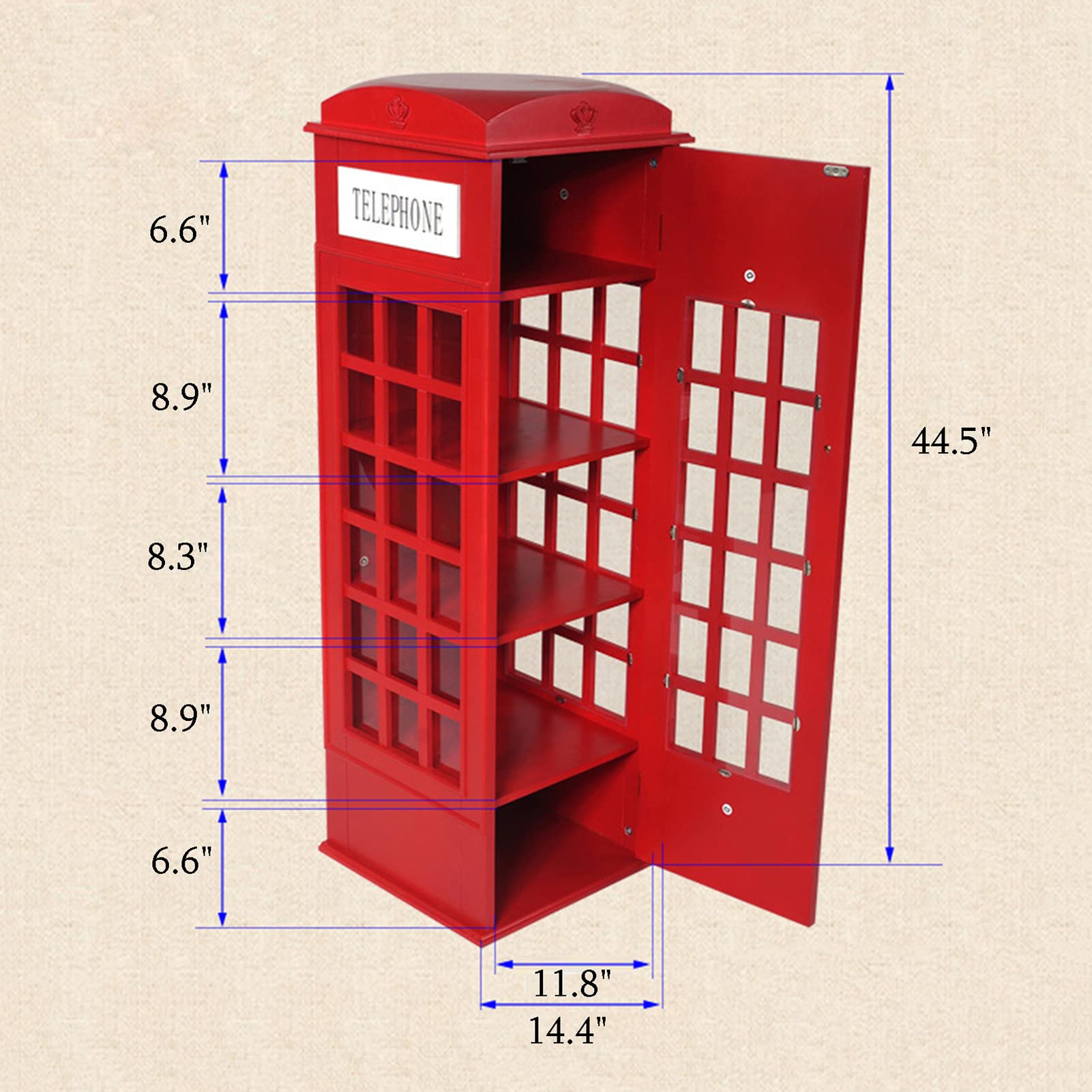 Amazon.co.jp: 電話ボックス 5段 木製 本棚 自立式 CD収納キャビネット
