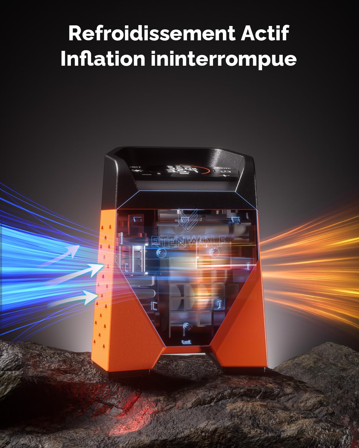 ETENWOLF ZEPHYR S3 7800mAh Compresseur à Air Portatif 11,03 Bar | Pompe à Air Électrique pour Voiture Moto Vélo Ballons - Gonflage Rapide en 1 Min et Lumières LED - Banque d'alimentation USB