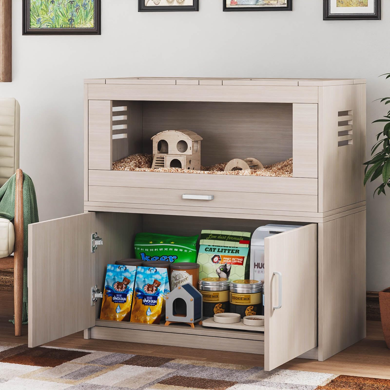 Amazon.com : Large Big Wooden Hamster Cage, Hamster Habitat with Split ...