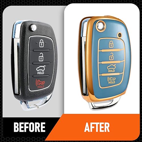 Miniatura 6 de Toykee Funda para llavero Hyundai accesorios para Elantra Sonata Tucson Santa Fe Ioniq GT 4 botones funda de TPU anillo en D y gancho negro