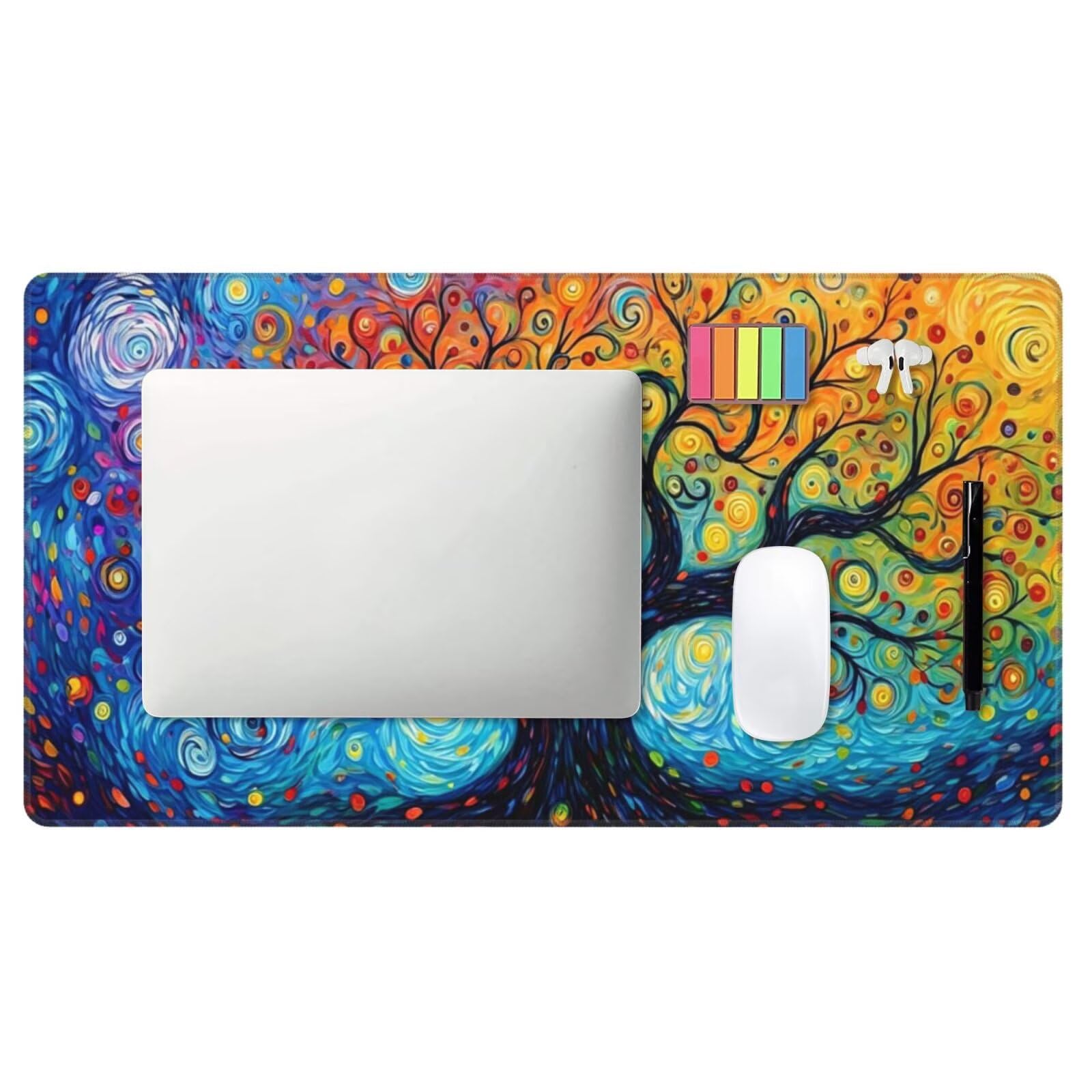 Tapis de Souris XXL 1200x600 mm, Couleur Tapis de Souris Arbre de la Vie Tapis Souris XXL 120 X 60 CM, Étanche sous Main Bureau à Bords Cousus, Mouse Pad avec Surface en Caoutchouc antidérapant U-95