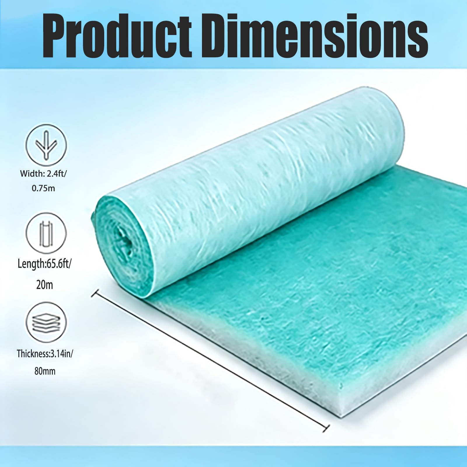 Filtro de Fibra de Vidrio para Cabina de Pintura, Espesor 8 cm, Dimensiones 0,75 m × 20 m, depuración y filtrado de Polvo.(Size:0.75x20m/30in x65.6ft)