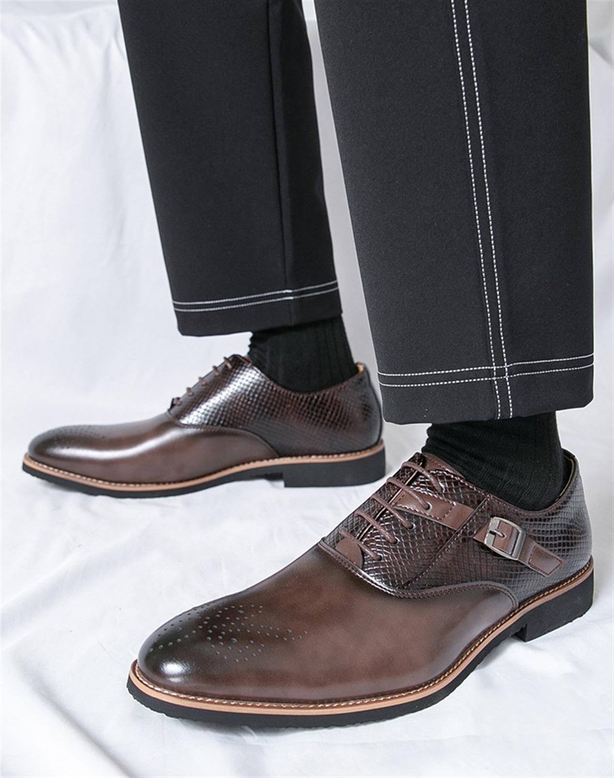 Scarpe Oxford da Uomo Eleganti Brogue Stringate Classiche Stampa Serpente Scarpe Formali Business Cerimonia con Fibbia