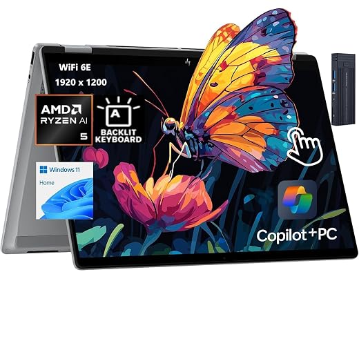 HP OmniBook X Flip 2-in-1 Copilot+ PC, 16" 2K Touchscreen Display, AMD Ryzen AI 5 340, 16GB RAM 512GB SSD, Wi-Fi 6E, Bluetooth 5.3, Backlit Keyboard, 256gb 9H Docking Station, Windows 11 Home, Silver