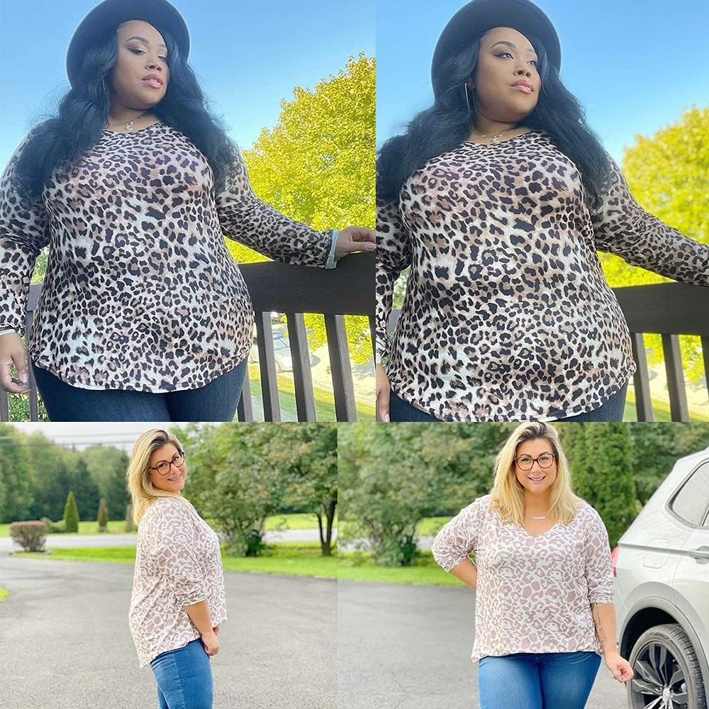 CARCOS Womens Plus Size Tops Long Sleeve Shirts V Neck Tunic Floral Blouses XL-5X - Image 2