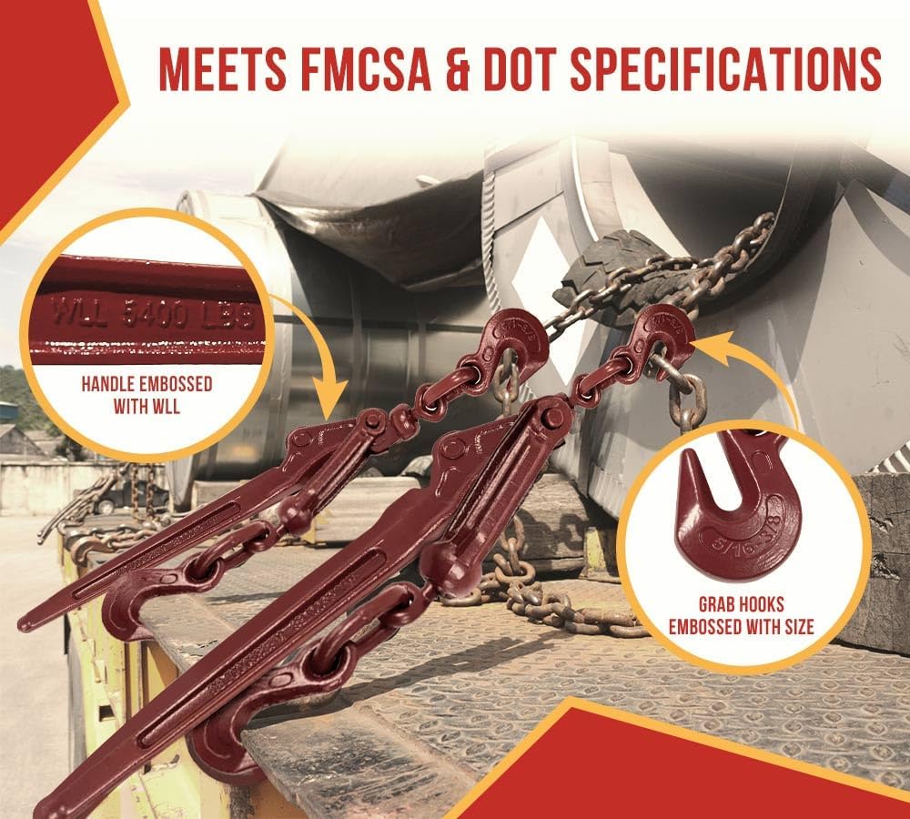 Mytee Products Lever Style Snap Binders 5/16" - 3/8" G70 Chain Binder 5400 Lbs Working Load Limit | Lever Chain Binders for Flatbed Truck Trailer (4 Pack)