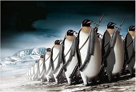 Amazon 武装した動物ペンギンの壁アートキャンバスプリントポスターとプリントモダンなリビングルームの家の装飾画像 70x1cm フレームレス ウォールステッカー オンライン通販