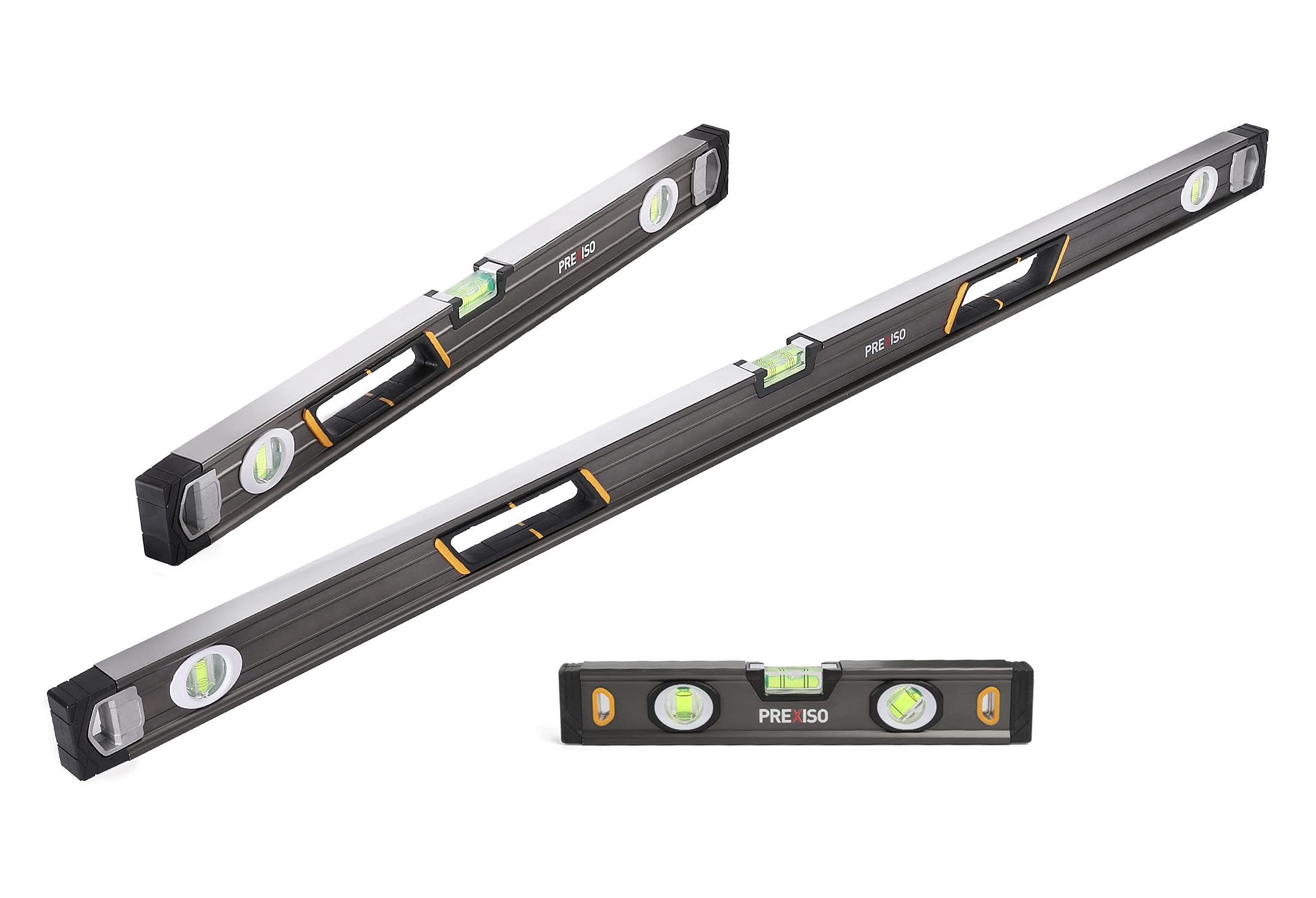 PREXISO 3-Piece Torpedo Spirit Level Set, Includes 10", 24", 48", Shock Resistant Measuring Levels with Magnetic, Aluminum Alloy Construction, V-Groove
