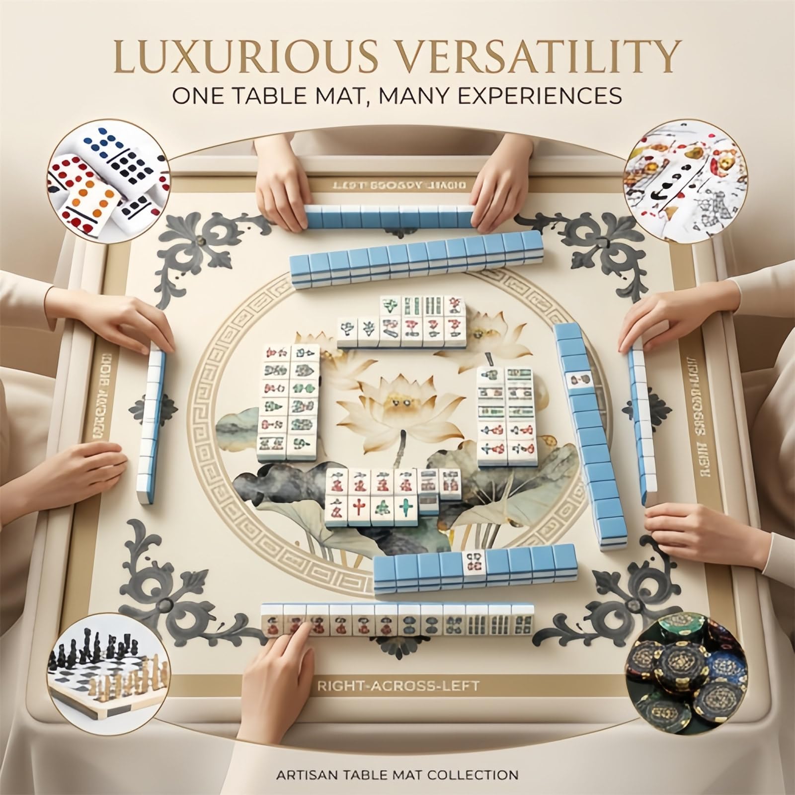 Hixingo Tappetino da Mahjong 80x80 cm, Tappetino da Gioco Antiscivolo Grosso Silenzioso, Protettore di Tavolo con Fondo in Gomma, per Mahjong, Poker, Domino, Carte (Datura grigio scuro)