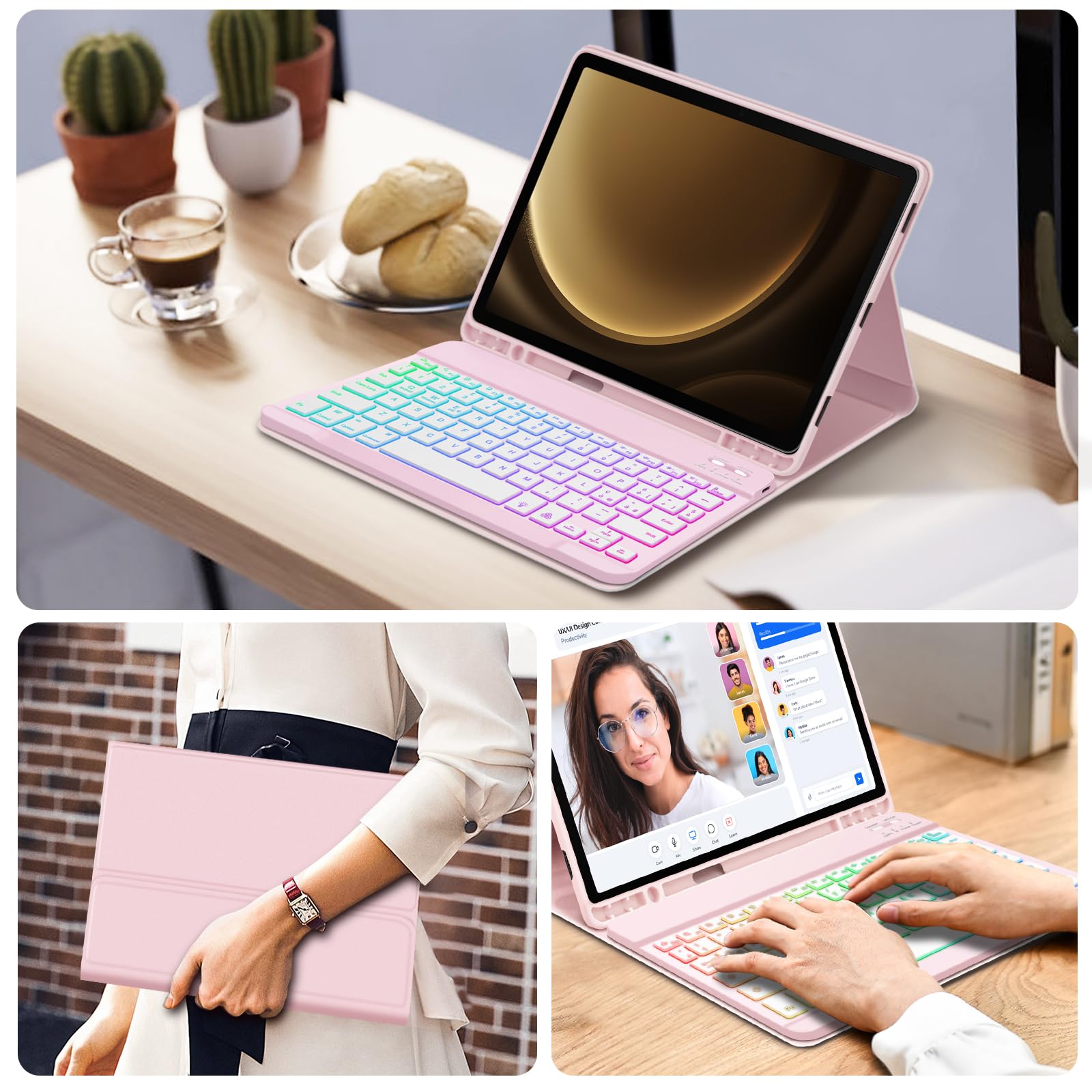 Bettdow Tastiera Custodia per Samsung Galaxy Tab S10 Lite/S10 FE 10.9" 2025, Layout Italiano Tastiera Retroilluminata Staccabile e Cover Custodia per Tab S10 Lite/S10 FE/S9 FE 10.9"/Tab S9 11", Rosa