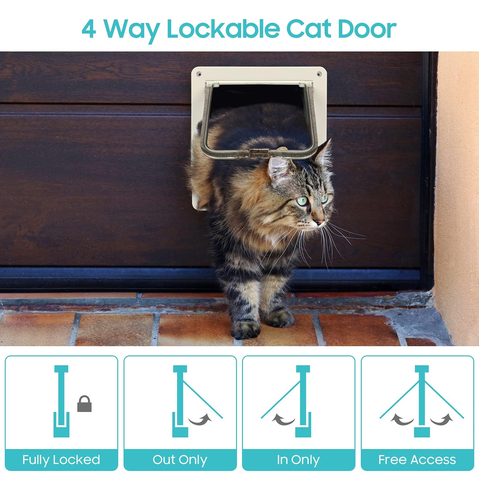 Accessori per animali domestici, accessori per la porta del gatto, chiusura a 4 vie, porta del gatto